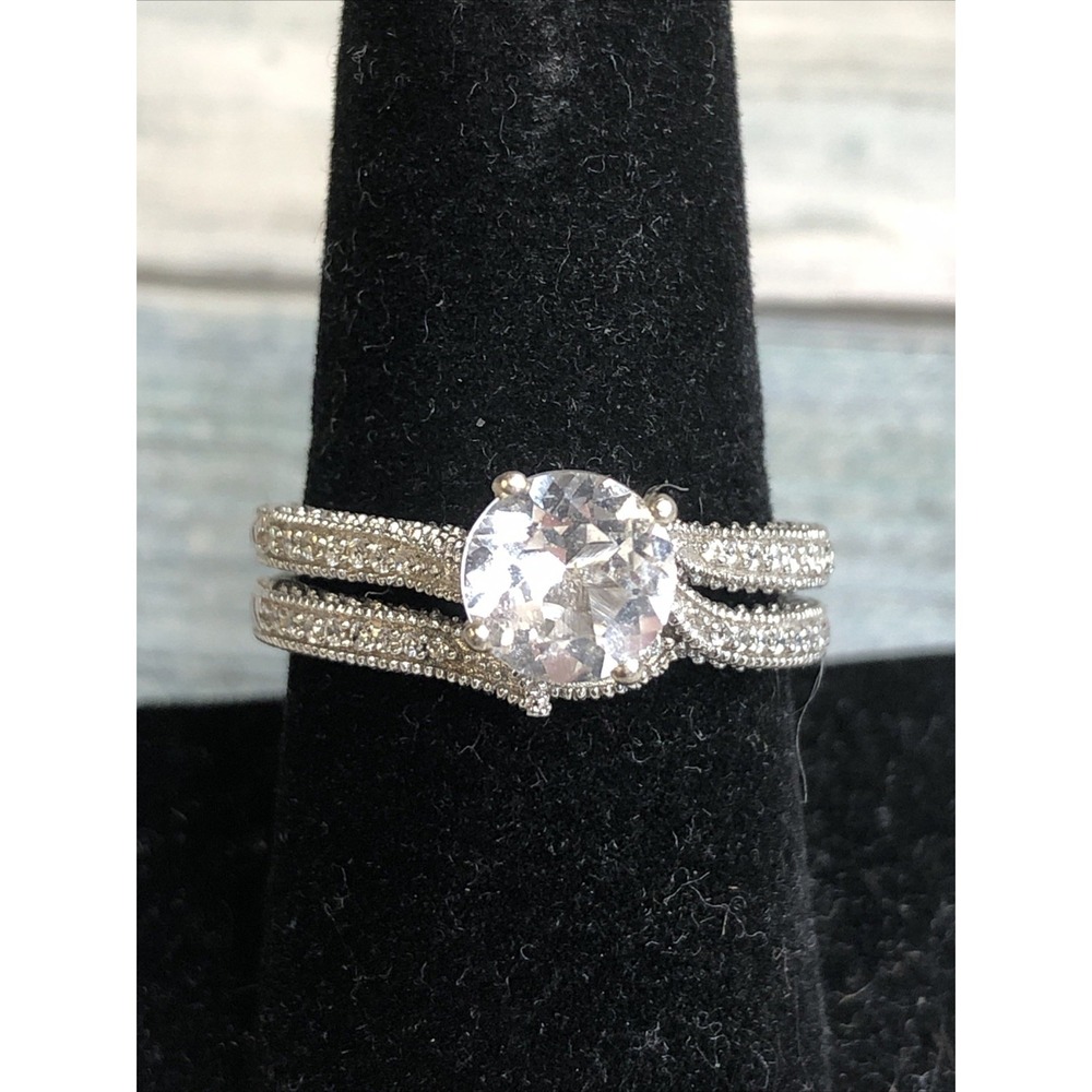 CZ 925 Sterling Silver‎ Double Ring Wedding set size 8 NWOT no Box